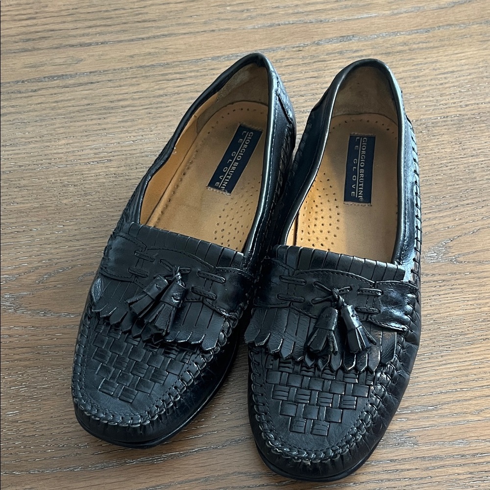 Giorgio‎ Brutini Black Woven Leather Vegas  Kiltie Loafers Size 10